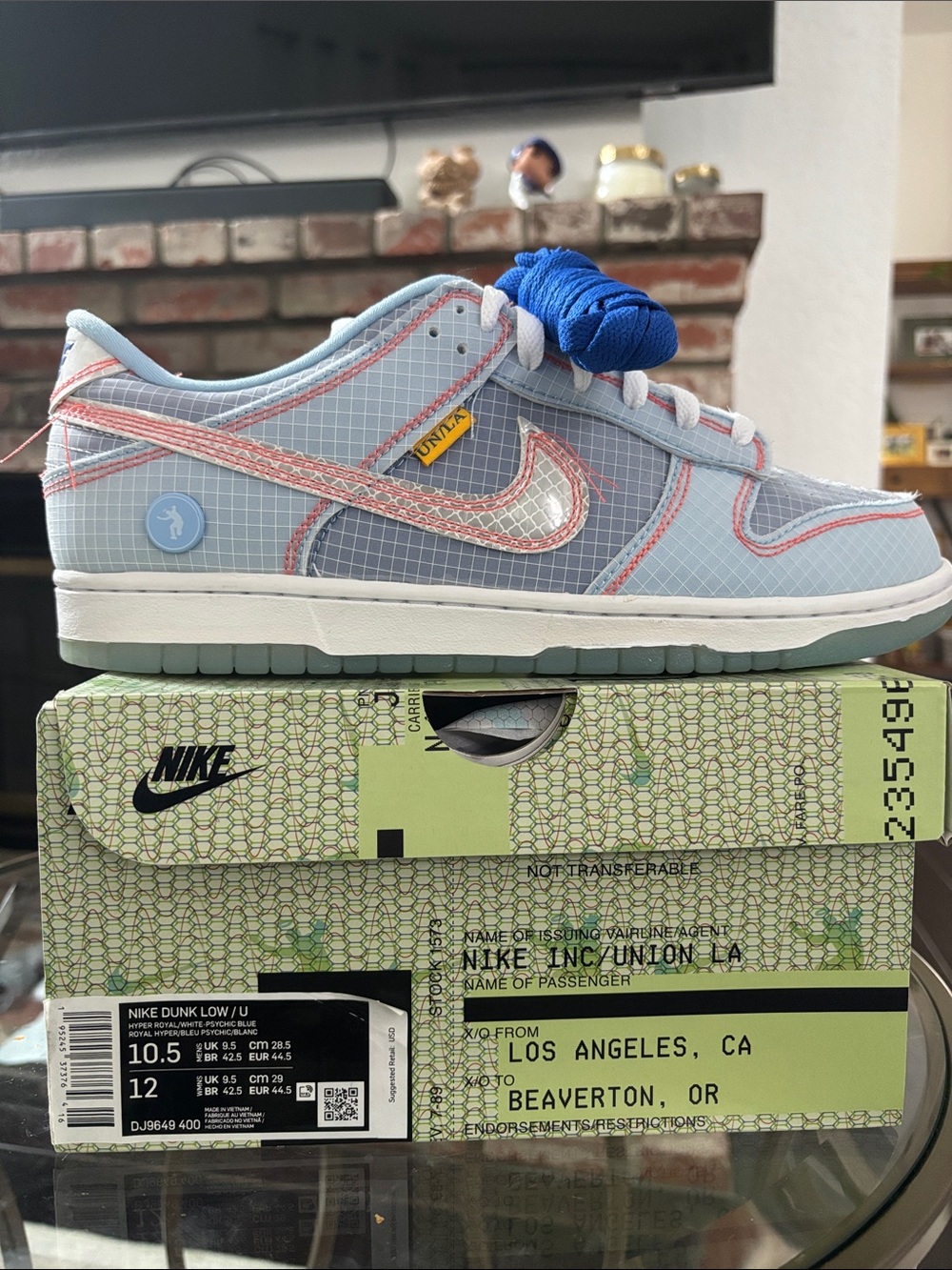 Nike Dunk Low Union Passport Pack Argon DJ9649-400 Men’s 10.5 / Women’s 12 New - Picture 1 of 9